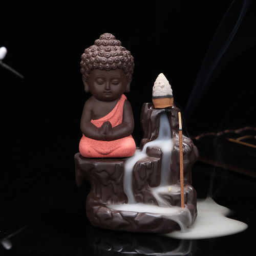 Cerâmico Buda Budista Cone Fumador de Fluxo de Fluxo de Queimador de Incenso Decoração
