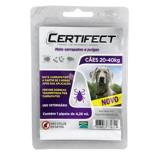 Tudo sobre 'Certifect Anti-Carrapatos Cães 20 a 40kg (4,28ml) - Merial'