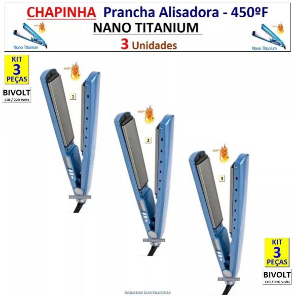 3 Chapinha Prancha Nano Titanium Pro 450 Titanio Kit 3 Peças