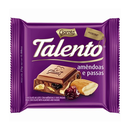Chocolate Garoto Talento Amêndoas e Uvas Passas 25g
