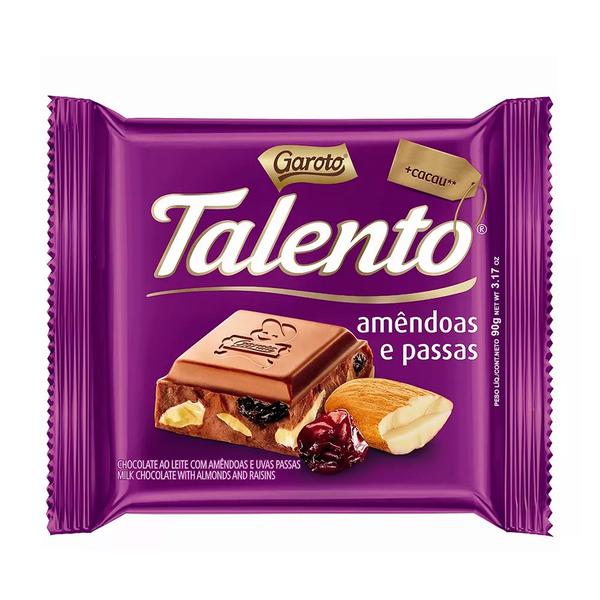 Chocolate Garoto Talento Amêndoas e Uvas Passas 90g