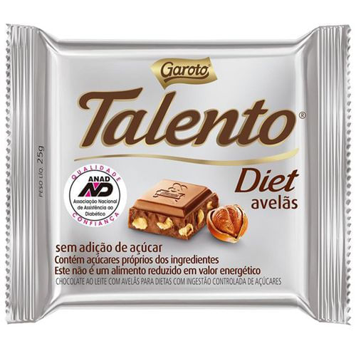 Chocolate Garoto Talento Diet Avelãs 25 G