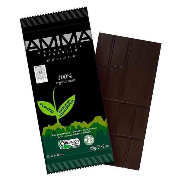 Chocolate Orgânico AMMA 100% Cacau 80grs.