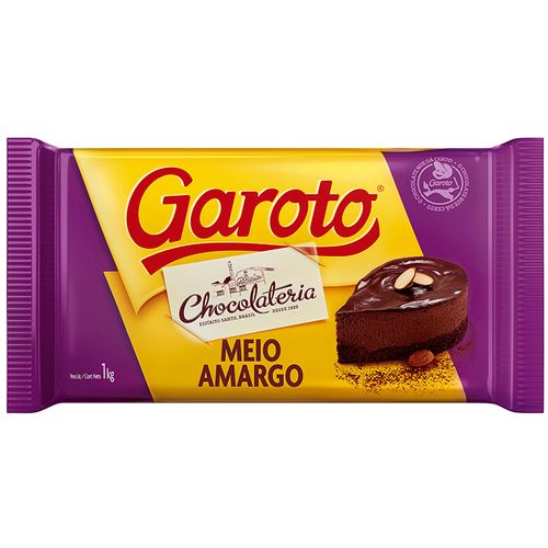 Chocolate para Cobertura GAROTO Meio Amargo 1kg Cobertura de Chocolate GAROTO Meio Amargo 1kg