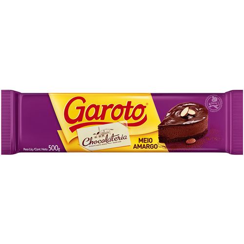 Chocolate para Cobertura GAROTO Meio Amargo 500g Cobertura de Chocolate Garoto Meio Amargo Barra 500 G