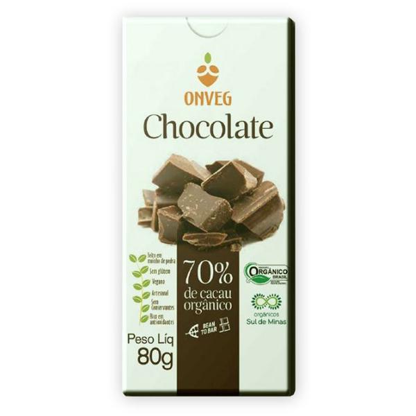 Chocolate Vegano 70% Cacau Orgânico 80g Onveg