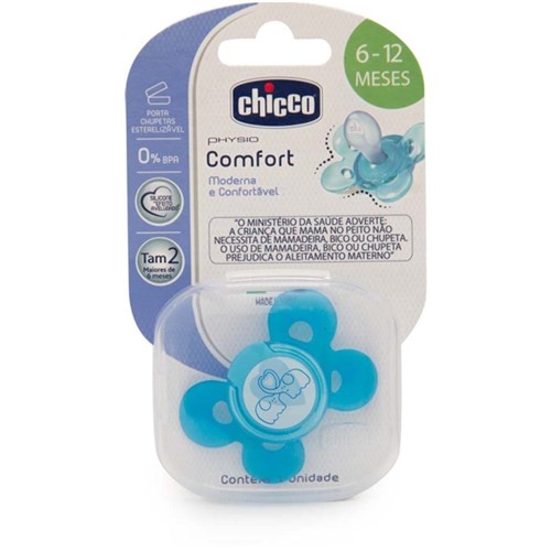Chupeta Comfort Azul Silicone Tam. 2 (6-12M) 1Un Chicco