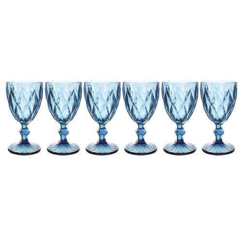 Cj de 6 Taças para Vinho Bico de Abacaxi - Azul - Incasa