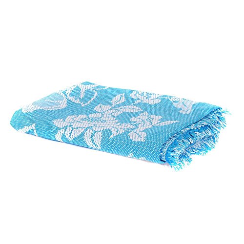 Cobertor Casal King Azul com Branco 100% Algodão
