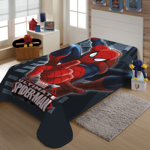 Cobertor Infantil Marvel Homem Aranha Poliï¿½ster Microfibra Jolitex 1,50mx2,00m Azul