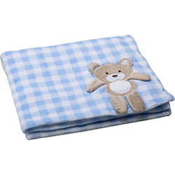 Cobertor para Bebê Xadrez Azul Urso - First Steps