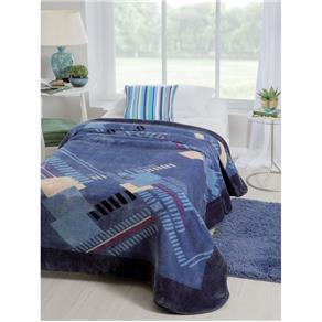 Cobertor Raschel Solteiro Estampa Tecnos- Jolitex - Azul Marinho