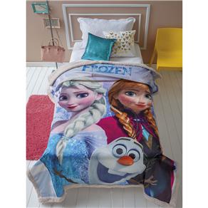 Cobertor Solteiro Jolitex Sherpa Frozen Disney Digital HD em Poliéster - Azul