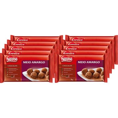 Cobertura de Chocolate Nestlé Meio Amargo 1kg Cj. C/ 10 Un.