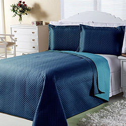 Cobre-leito Dual Color Casal com 2 Porta-travesseiros Marinho e Azul Turqueza Orb