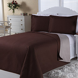 Cobre-leito Dual Color Casal com 2 Porta-travesseiros Marrom e Bege Orb
