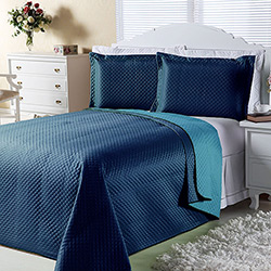 Cobre-leito Dual Color Queen com 2 Porta-travesseiros Marinho e Azul Turqueza Orb