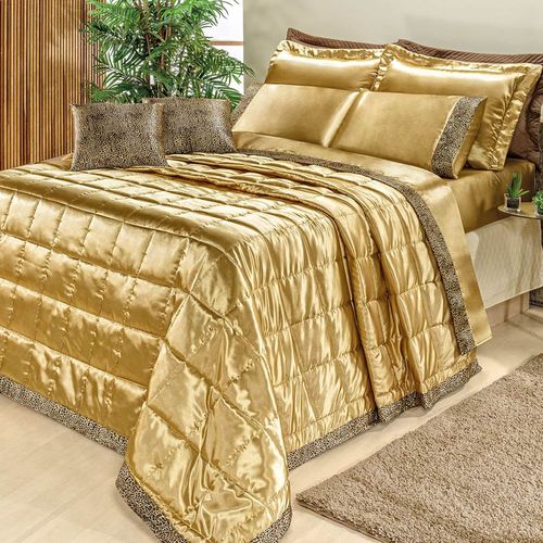 Cobre Leito Queen Cetim Charmousse 7 Peças Safari - Dourado