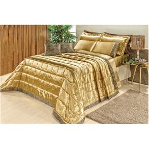 Cobre Leito Safari Casal Queen 7 Peças Kit Bicho Dourado