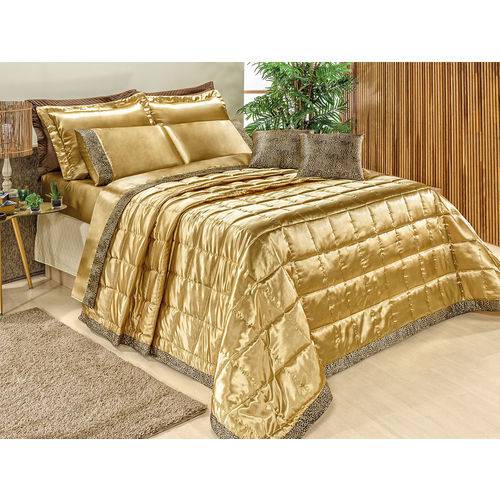 Cobre Leito Safari Casal Queen Cetim Charmousse 7 Peças - Dourado