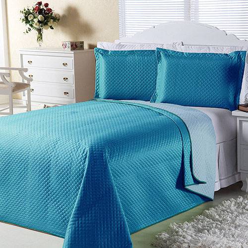 Cobreleito Dual Color Casal com 2 Porta Travesseiros Azul Turquesa e Azul Claro - Orb