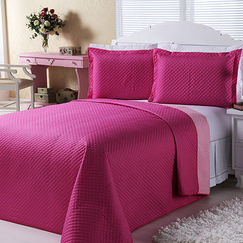 Cobreleito Dual Color Casal com 2 Porta Travesseiros Pink e Rosa - Orb