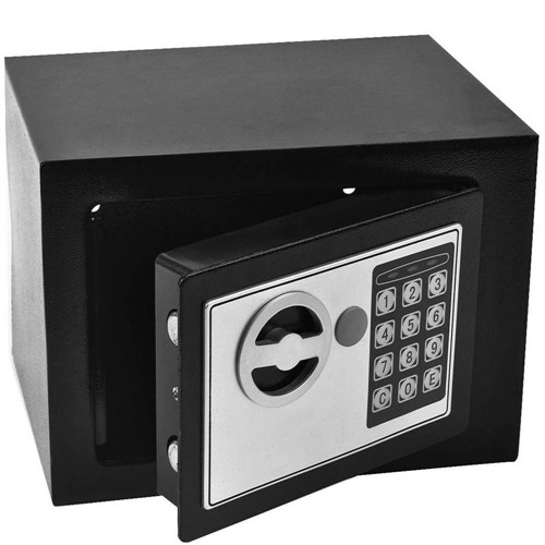 Cofre Eletronico 2 Chaves Segredo Teclado Numerico para Seguranca Documentos e Joias (03008) - Preto