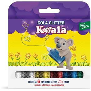 Cola Glitter Colorida Koala 6 Cores
