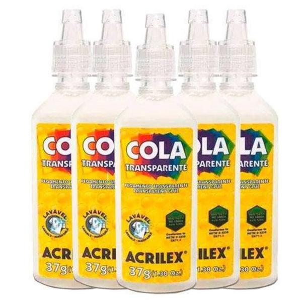 Cola Transparente Acrilex 37g com 6 Unidades