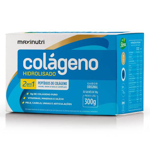 Colágeno Hidrolis 2 em 1 Natural - 30 Sachês 10g - Maxinutri