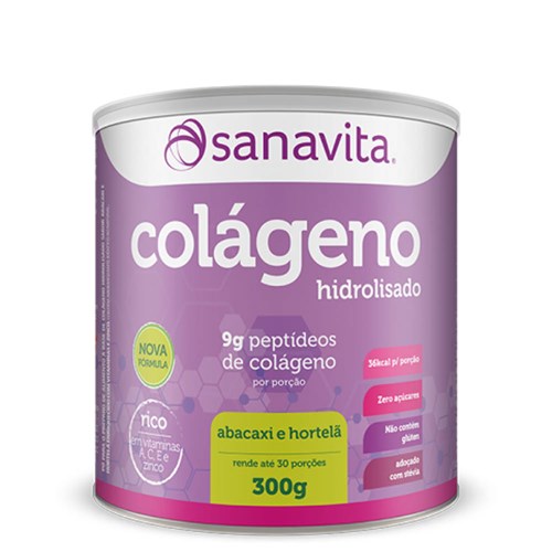 Colágeno Hidrolisado 300g Abacaxi com Hortelã - Sanavita