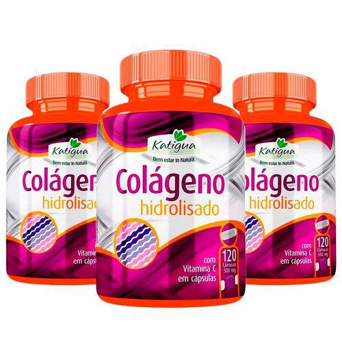 Colágeno Hidrolisado com Vitamina C - 3x 120 Cápsulas - Katigua