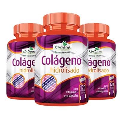 Colágeno Hidrolisado com Vitamina C - 3x 120 Cápsulas - Katigua