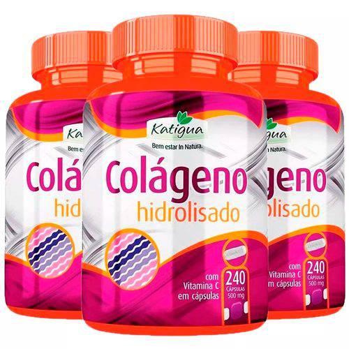 Colágeno Hidrolisado com Vitamina C - 3x 240 Cápsulas - Katigua