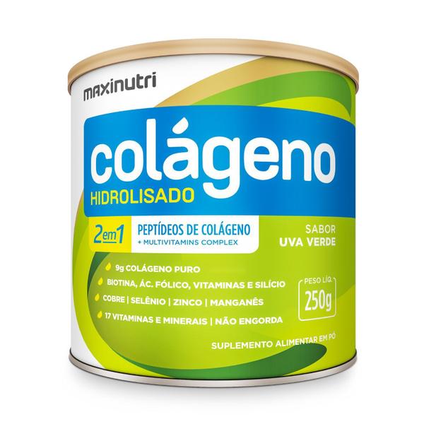 Colágeno Hidrolisado 2 em 1 250g Maxinutri Sabor Uva Verde