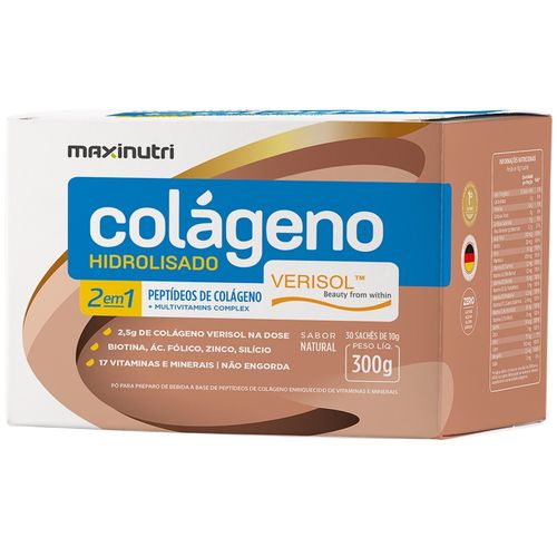 Colágeno Hidrolisado 2 em 1 Verisol® Maxinutri 300g - 30 Sachês de 10g - Sabor Natural