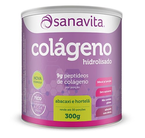 Colágeno Hidrolisado em Pó Sanavita 300G Abacaxi com Hortelã