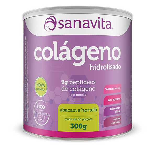 Colágeno Hidrolisado em Pó Sanavita 300g Abacaxi com Hortelã