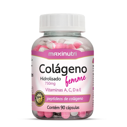 Colágeno Hidrolisado Femme + Vitaminas A, C, D e E - Maxinutri - 90 Cápsulas