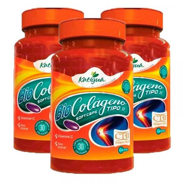 Colágeno Tipo II com Vitamina C - 3 Unidades de 30 Cápsulas - Katigua