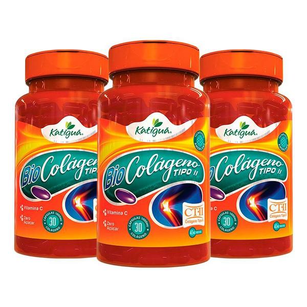 Colágeno Tipo II com Vitamina C - 3 Unidades de 30 Cápsulas - Katigua