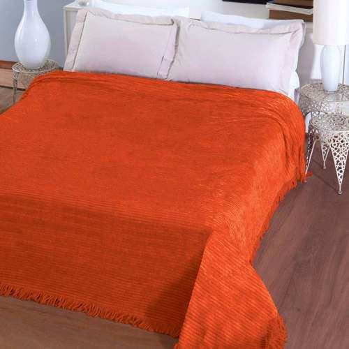 Colcha Chenille Jolitex Lisa com Franja 2,20x2,40m Laranja