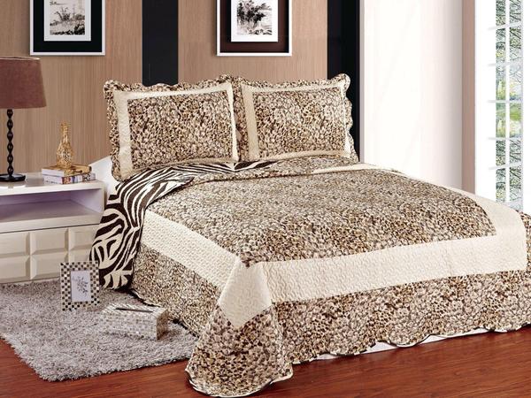 Colcha/Cobre-Leito Patchwork Queen Size Camesa - Panthera 3 Peças 150 Fios