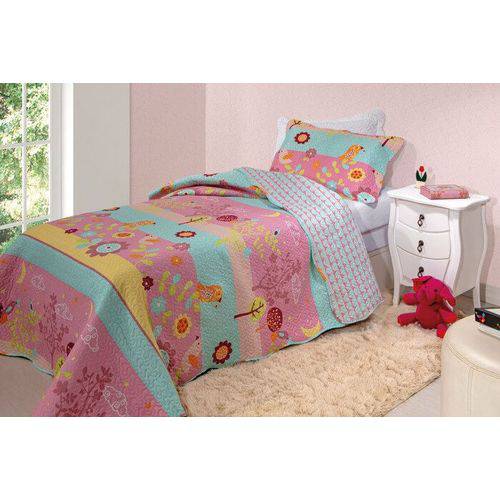 Colcha Infantil Patchwork Teen Rozac 1,80m X 2,20m 2 Peças Pássaros