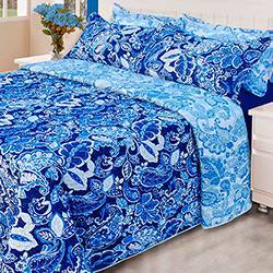 Colcha Queen Boutis Agatha Azul com 2 Porta Travesseiros - Casa & Conforto