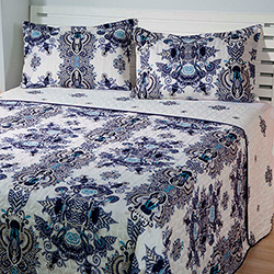 Colcha Queen Boutis Agra Azul com 2 Porta Travesseiros - Casa & Conforto