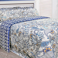 Colcha Queen Boutis Sicilia Azul com 2 Porta Travesseiros - Casa & Conforto