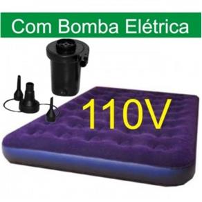 Colchão Inflável Casal Automatico + Inflador Bomba Elétrica para Pneus e Outros Inflaveis + Kit Reparo Mor - 110V