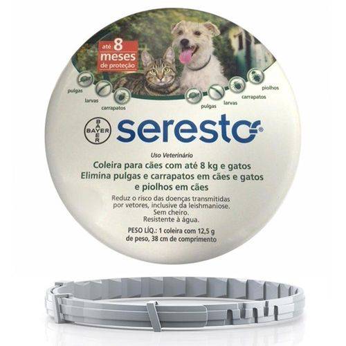 Coleira Anti Pulgas e Carrapatos Bayer Seresto para Cães e Gatos Até 8kg