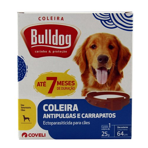 Coleira Bulldog Anti-Pulgas e Carrapatos P/ Cães 64cm Coveli
